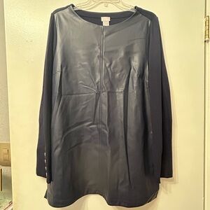 Chico's Navy Faux Leather Blouse